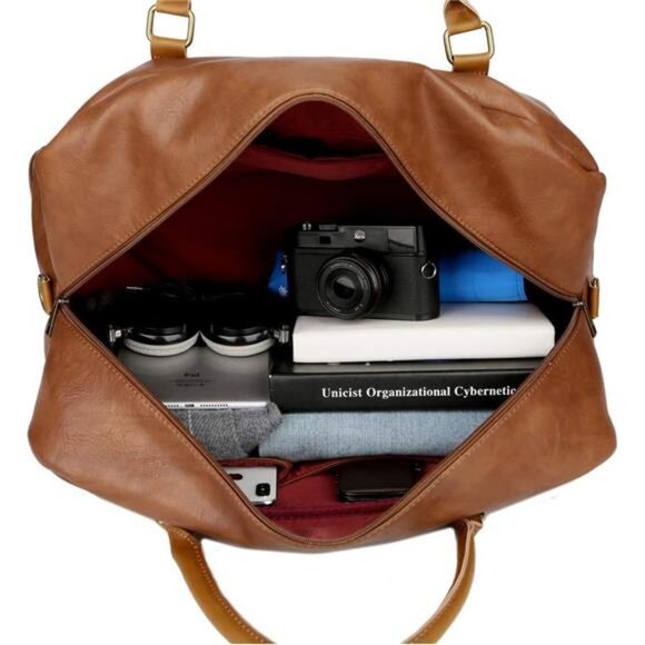 Vegan Leather Large Travel Duffel Tote Bag Carry On Weekender Overnight - Picture 6 of 8